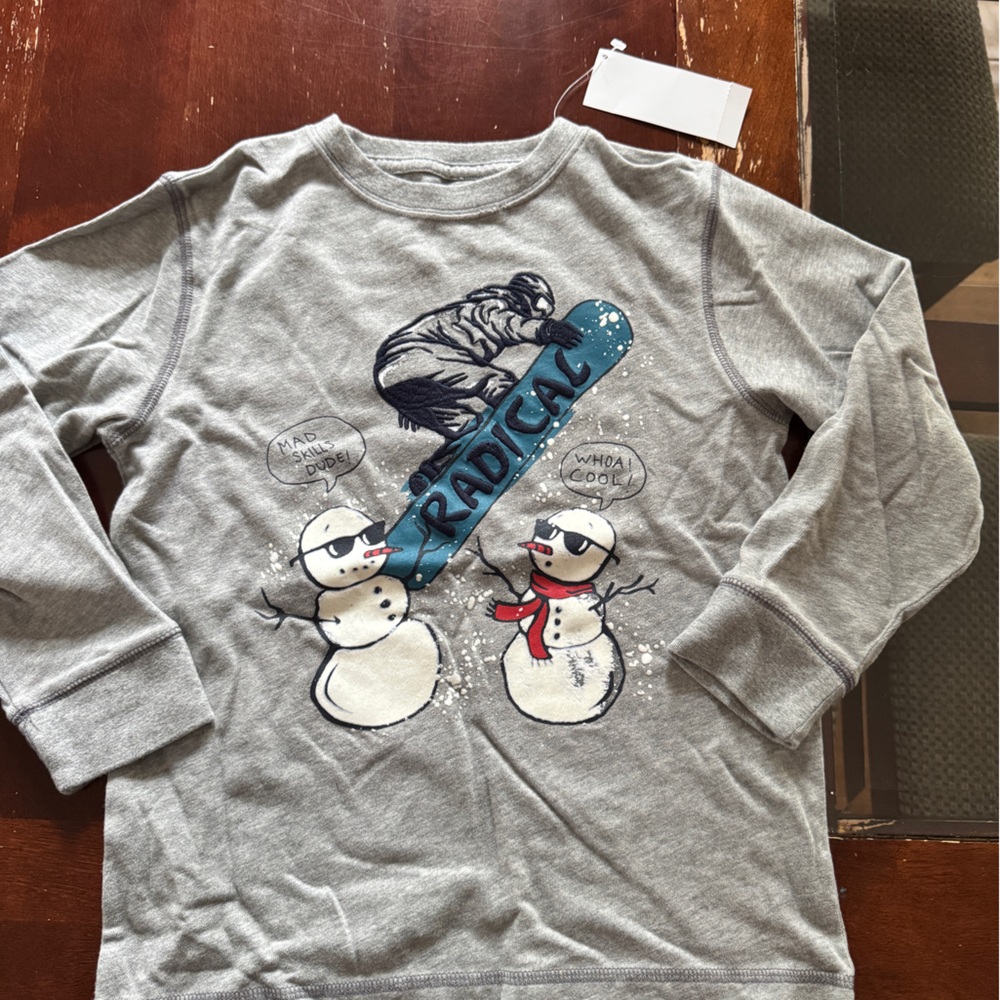 Gymboree Gray Long Sleeve Tee with Snowman and Snowboarder